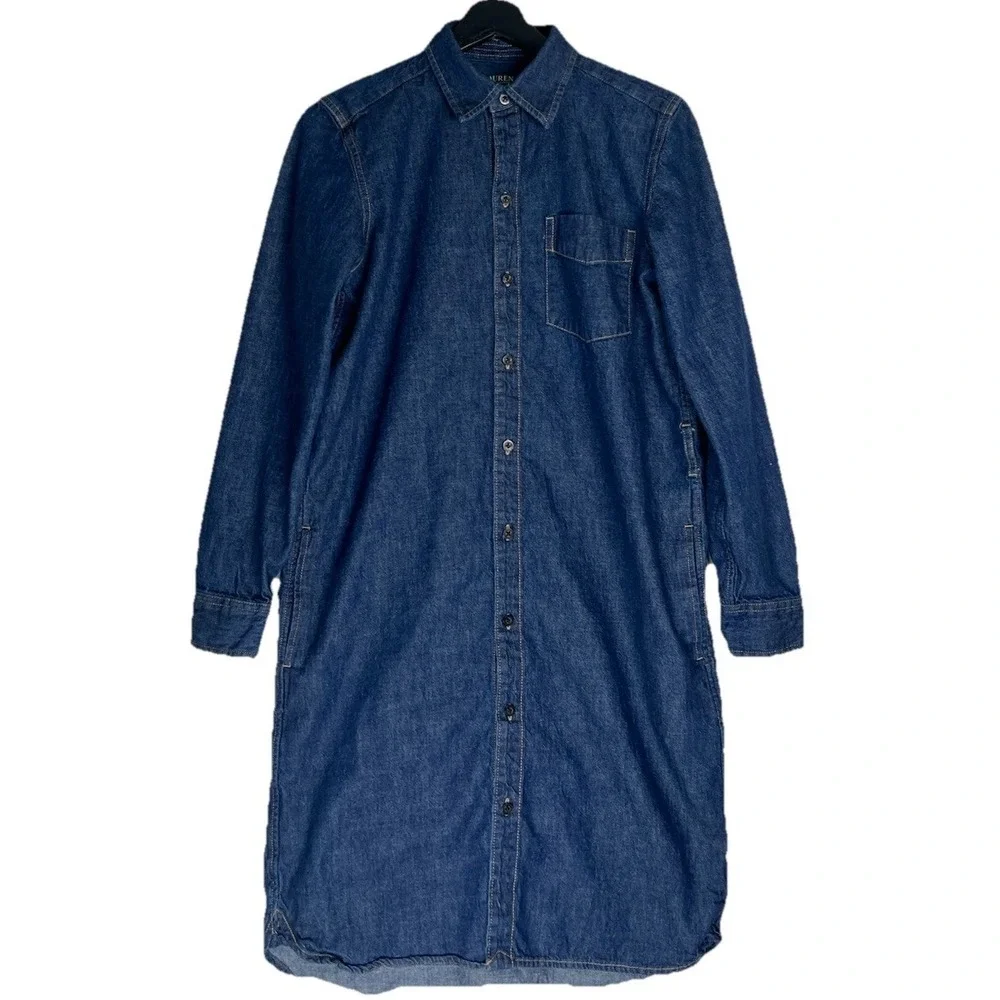 Lauren Ralph Lauren Denim Shirt Dress Blue Long Sleeve Button Front S No Belt